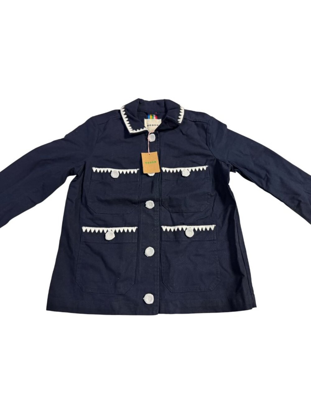 Boden Embroidered Utility Jacket Navy White Women's US 6 NWT Workwear Coat MSRP - Picture 2 of 10